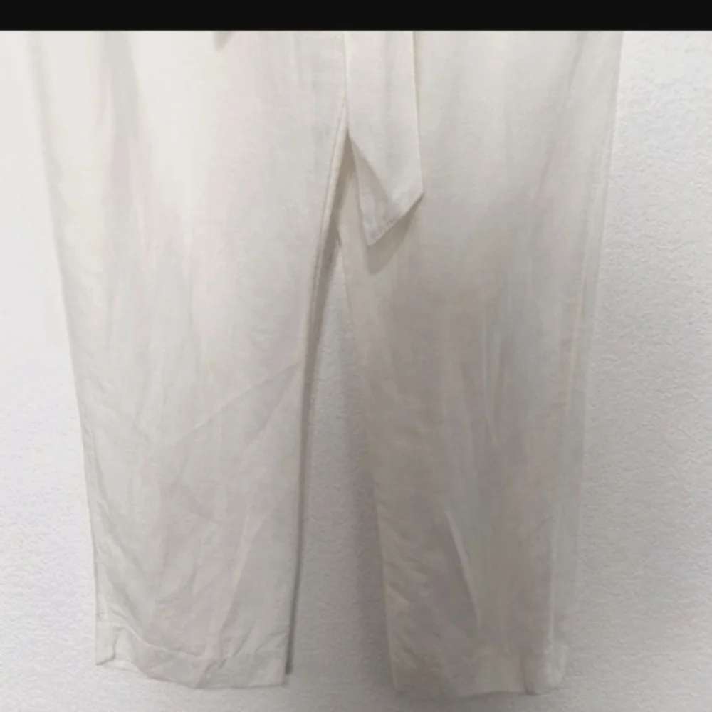H&M White Linen Blend Paperbag Waist Pants Size 10